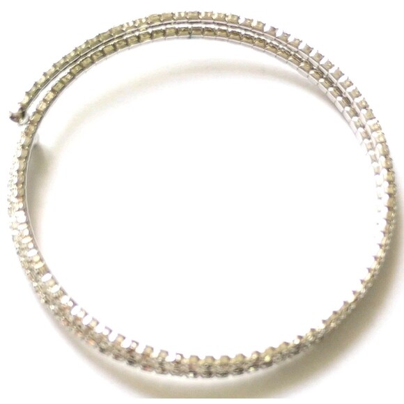 Silver Tone Stretch Bracelet with Clear Gemstone Adjustable Women's Wrist Jewel - Picture 3 of 5